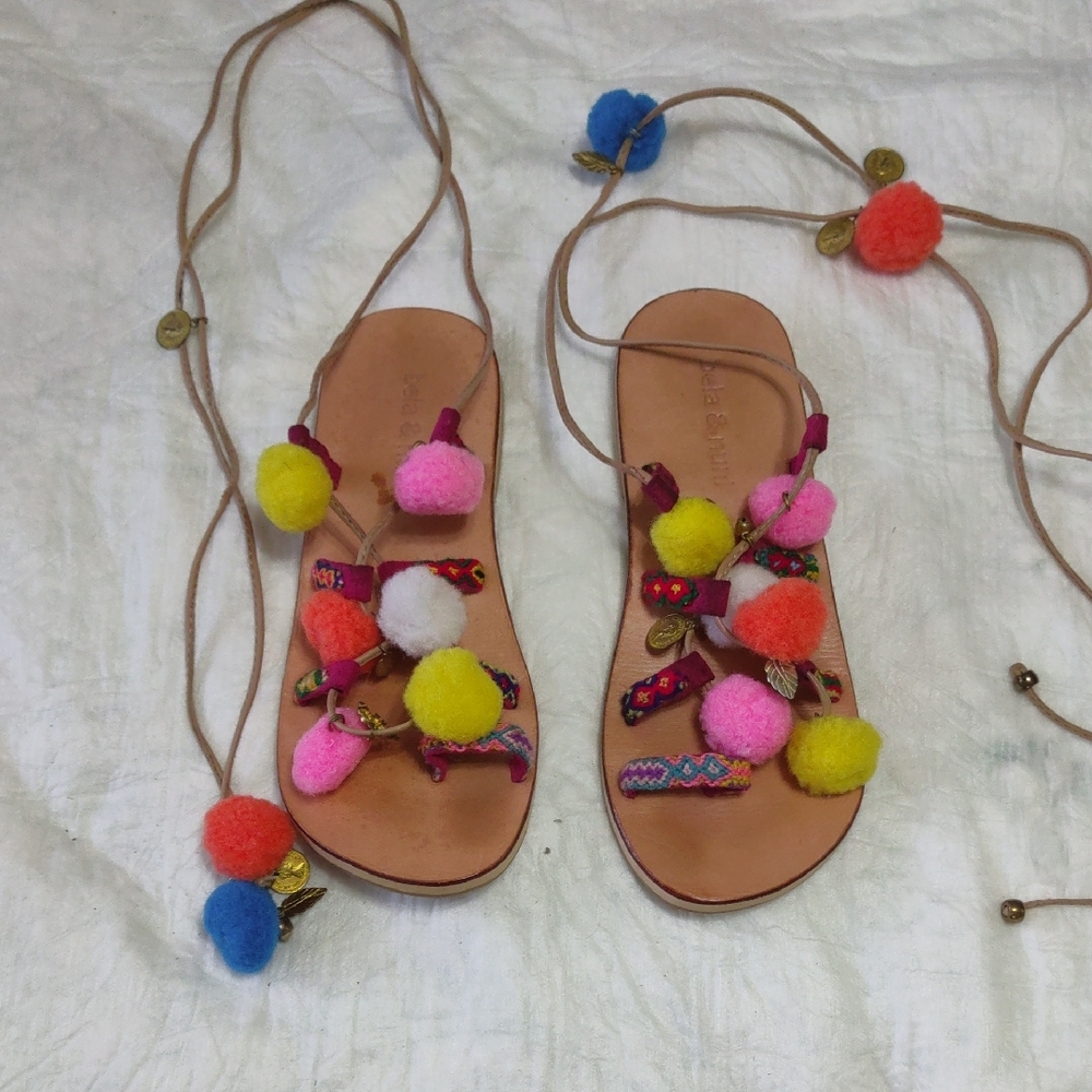 Girls Pon Pon Leather Sandals 3
